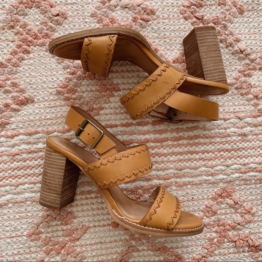 Tan and Brown Madewell The Angie Sandal Leather Block Heel 8.5